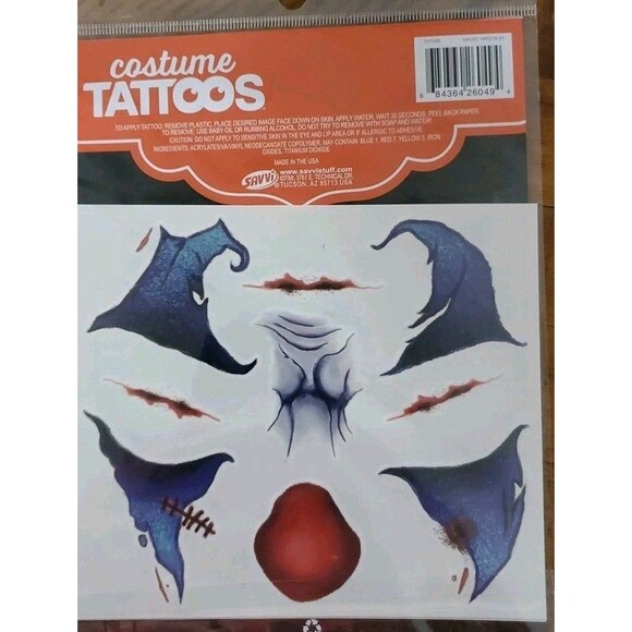 Spirit Halloween Youth Cursed Clown Costume Scary Medium M 10-12y Free Tattoos - Picture 11 of 13